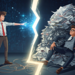 A conceptual illustration showing a young "AI Native" graduate manipulating a holographic algorithm while an older "AI Immigrant" professional struggles with traditional paperwork, separated by a digital chasm.
