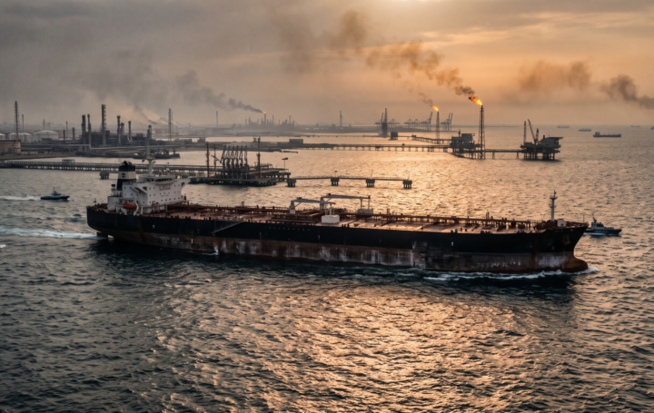 Oil tanker carrying crude oil through the Middle East Gulf