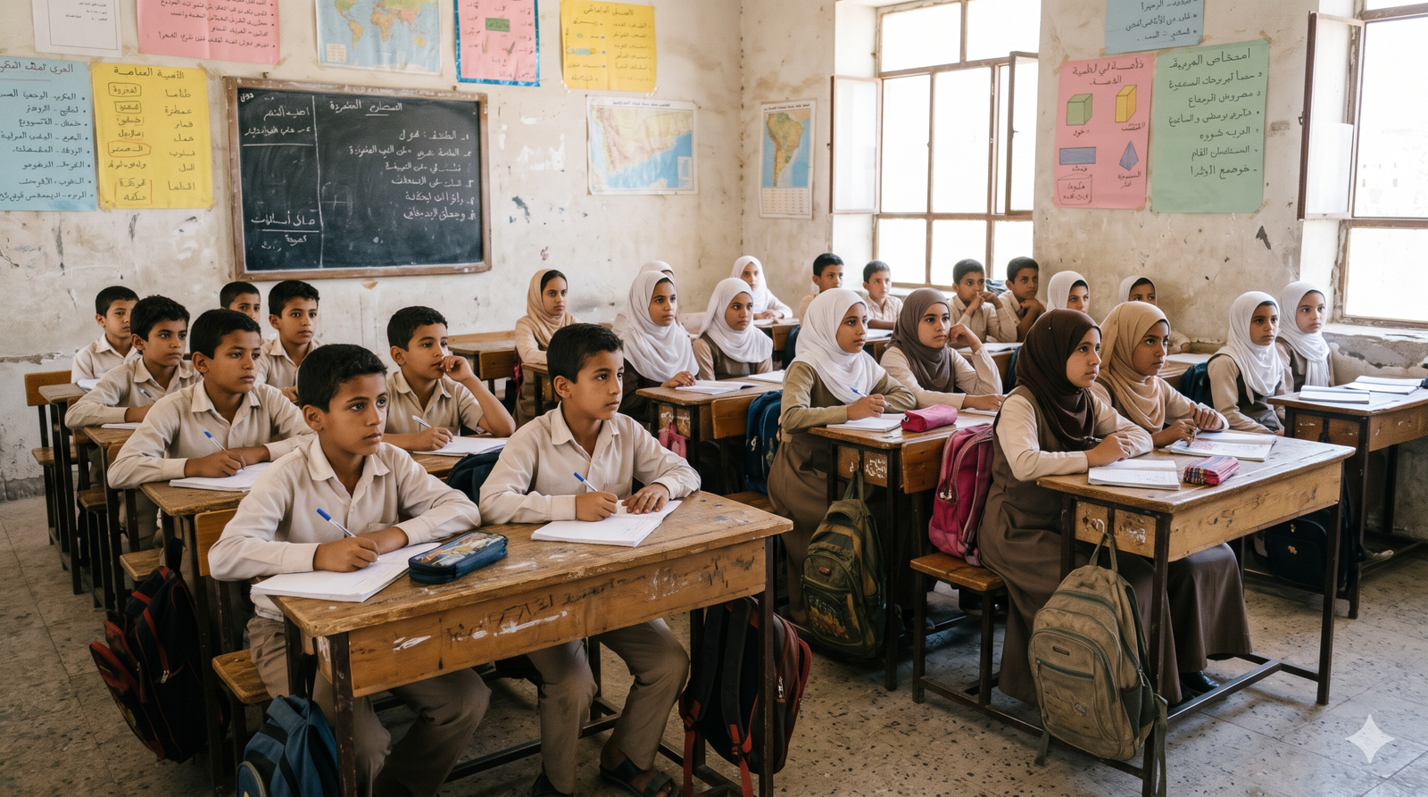 Students attend a classroom in Yemen amid rising school costs